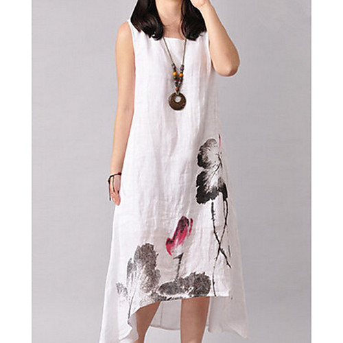 

Women's Asymmetrical Wine Blue Dress Shift Floral M L Loose / Cotton