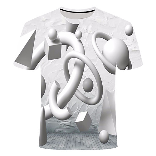 

Men's Daily Going out Basic T-shirt - 3D / Abstract / Visual Deception Print White