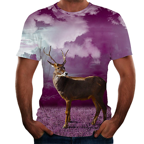 

Men's Daily Basic T-shirt - Color Block / 3D Print Purple