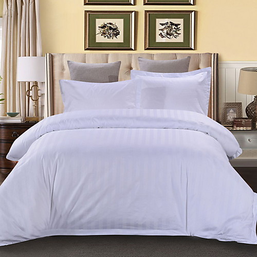 

Duvet Cover Sets 4 Piece Linen / Cotton Solid Colored White Printed Simple