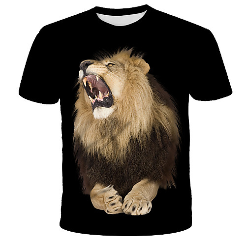 

Men's Daily Holiday Street chic / Exaggerated T-shirt - 3D / Tie Dye / Animal Lion, Print Rainbow