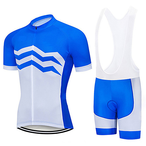 

21Grams Men's Short Sleeve Cycling Jersey with Bib Shorts Blue / White Stripes Bike Clothing Suit UV Resistant Breathable 3D Pad Quick Dry Sweat-wicking Sports Solid Color Mountain Bike MTB Road Bike