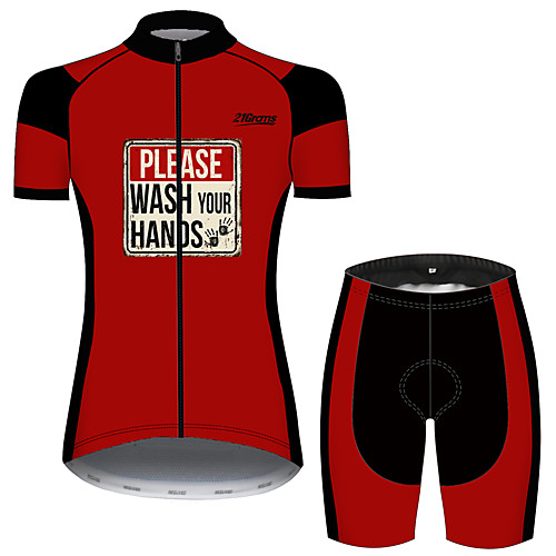 

21Grams Women's Short Sleeve Cycling Jersey with Shorts Black / Red Patchwork Novelty Bike Clothing Suit Breathable Quick Dry Ultraviolet Resistant Sweat-wicking Sports Solid Color Mountain Bike MTB