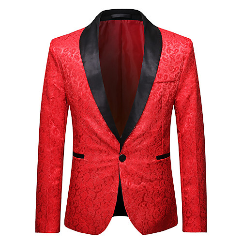 

Men's Blazer Peaked Lapel Polyester Red / Black