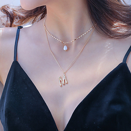 

Women's Pendant Necklace Necklace Layered Necklace Stacking Stackable Letter Simple Classic Trendy Fashion Pearl Chrome Gold 45 cm Necklace Jewelry 1pc For Anniversary Street Birthday Party Beach