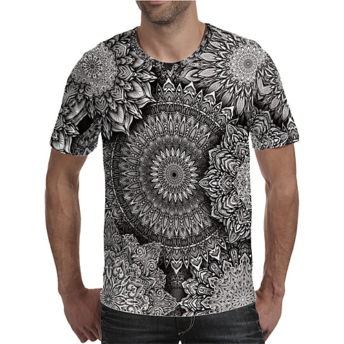 

Men's Holiday Going out Street chic / Exaggerated T-shirt - Geometric / Color Block / 3D Print Rainbow