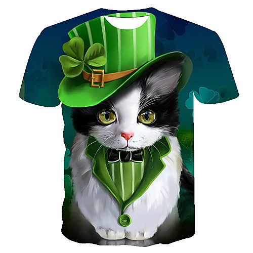 

Men's Daily Going out Basic T-shirt - Geometric / 3D / Animal Cat, Print Gray