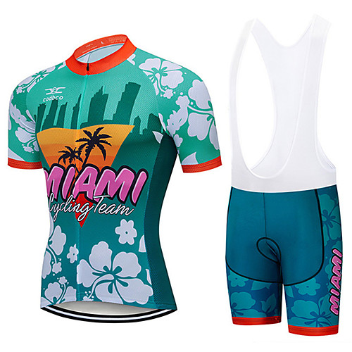 

21Grams Men's Short Sleeve Cycling Jersey with Bib Shorts Green Floral Botanical Bike Clothing Suit UV Resistant Breathable 3D Pad Quick Dry Sweat-wicking Sports Floral Botanical Mountain Bike MTB