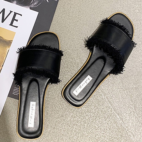 

Women's Slippers & Flip-Flops Flat Heel Round Toe PU Spring & Summer Pink / Green / Black