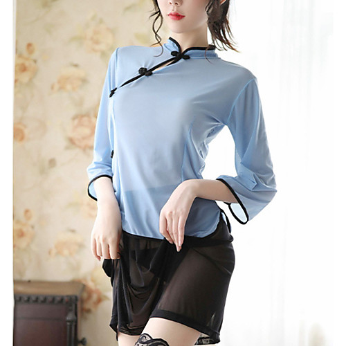 

Women's Backless Suits Nightwear Color Block Blue One-Size