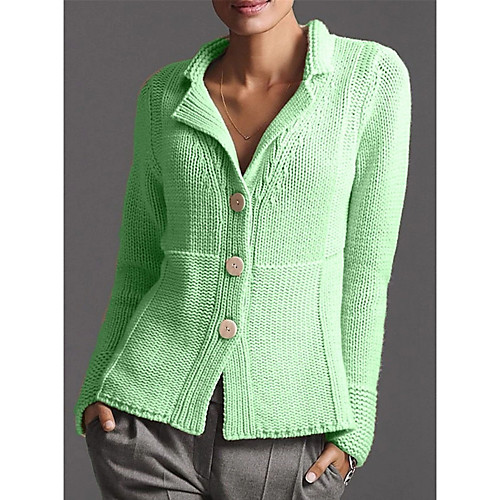 

Women's Solid Colored Long Sleeve Cardigan Sweater Jumper, Turndown Purple / Yellow / Blushing Pink S / M / L