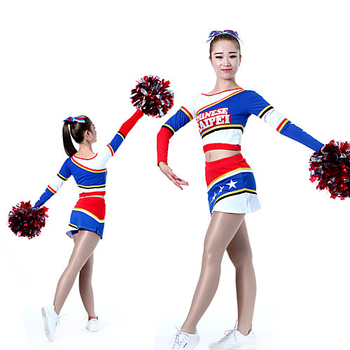 

Cheerleader Costume Uniform Women's Girls' Kids Skirt Spandex High Elasticity Handmade Long Sleeve Competition Dance Rhythmic Gymnastics Gymnastics Blue