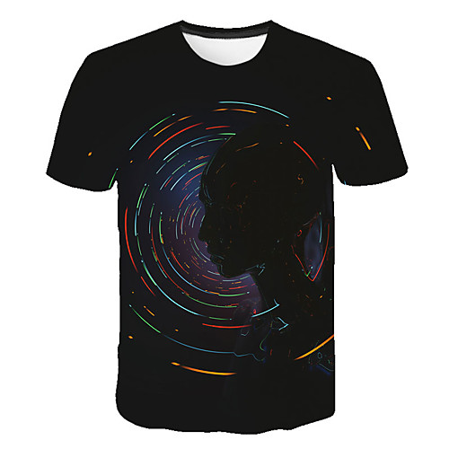 

Men's Daily Sports Street chic / Exaggerated T-shirt - Geometric / 3D / Portrait Print Black