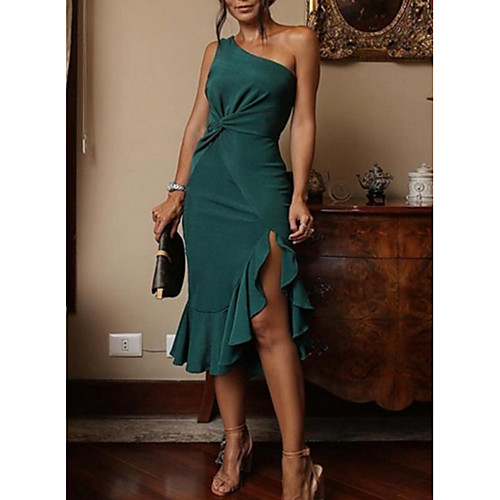 

Women's Green White Dress A Line Solid Color Strap S M Slim