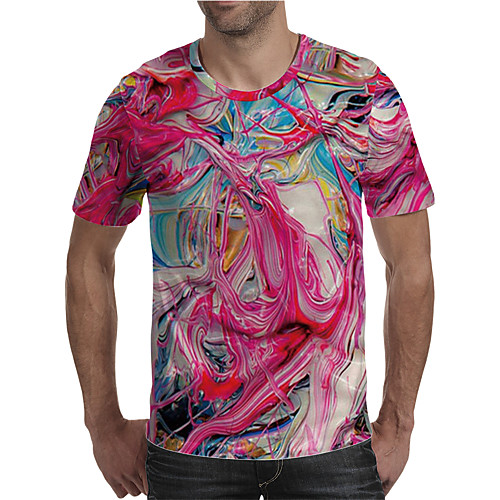 

Men's Holiday Going out Street chic / Exaggerated T-shirt - Geometric / Color Block / 3D Print Rainbow