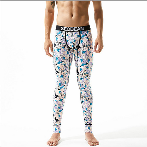 

Compression Gym Men's Normal Cotton Sexy Long Johns Geometric Mid Waist
