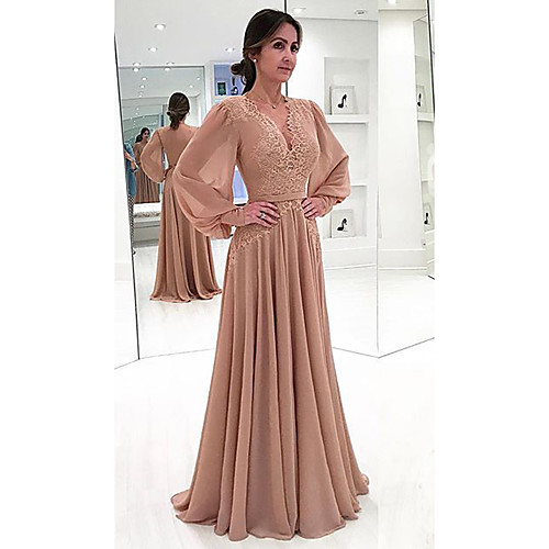 

Women's 2020 Maxi Blushing Pink Khaki Dress Elegant Spring & Summer Swing Solid Colored Deep V Lace S M