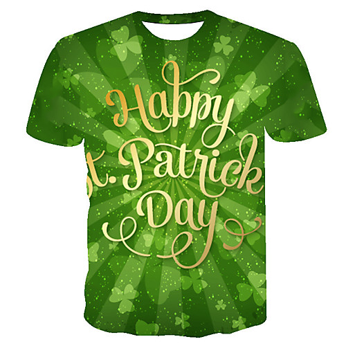 

Men's Daily Going out Basic T-shirt - Geometric / 3D / Letter Print Green