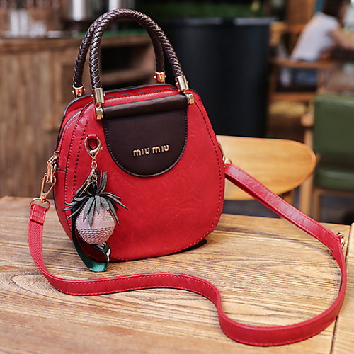 

Women's Zipper PU Top Handle Bag Solid Color Black / Brown / Red