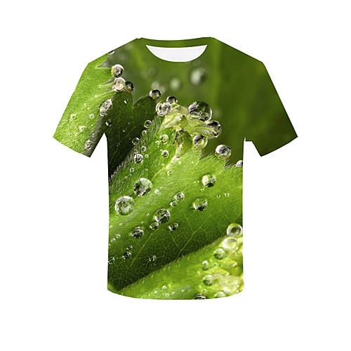 

Men's Daily Going out Basic / Street chic T-shirt - Floral / 3D / Solid Colored Green