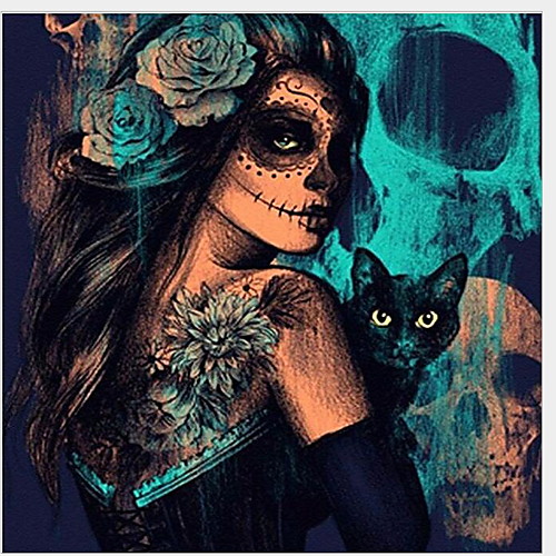 

New Full Diamond 5D DIY Diamond Painting "Skull Cat Women" Embroidery Cross Stitch Rhinestone Mosaic Painting Decor Gift 4040cm