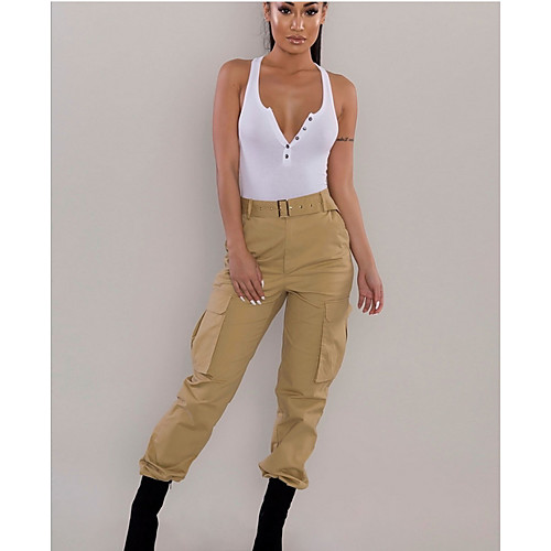 

Women's Basic Chinos Pants - Solid Colored Yellow Red Khaki S M L