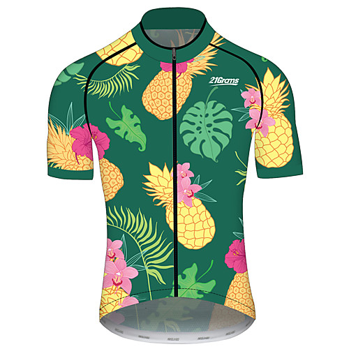 

21Grams Men's Short Sleeve Cycling Jersey 100% Polyester Green / Yellow Fruit Tropical Flowers Bike Jersey Top Mountain Bike MTB Road Bike Cycling UV Resistant Breathable Quick Dry Sports Clothing