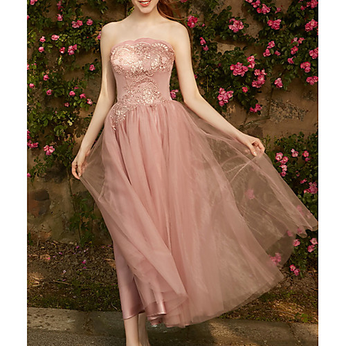 

A-Line Strapless Ankle Length Chiffon Bridesmaid Dress with Tier