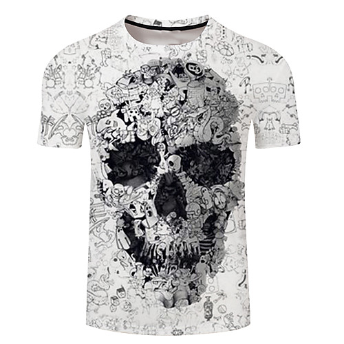 

Men's Daily Going out Exaggerated T-shirt - 3D / Skull Print White