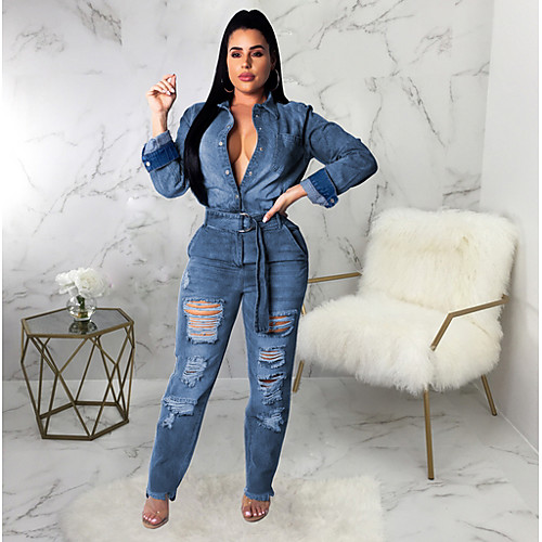 

Women's Basic Blue Jumpsuit Onesie, Solid Colored S M L