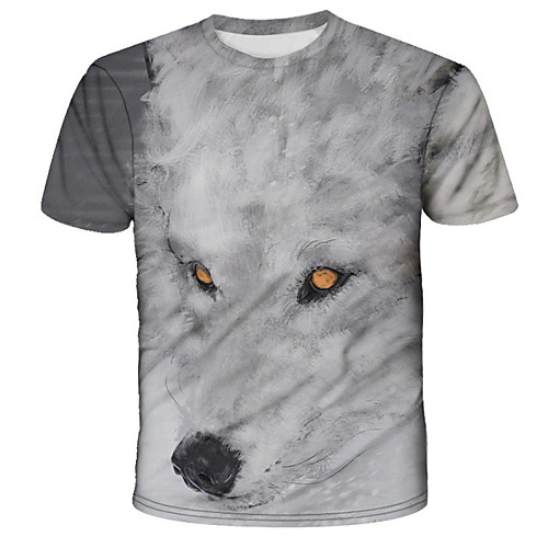 

Men's Daily Holiday Street chic / Exaggerated T-shirt - 3D / Tie Dye / Animal Wolf, Print White