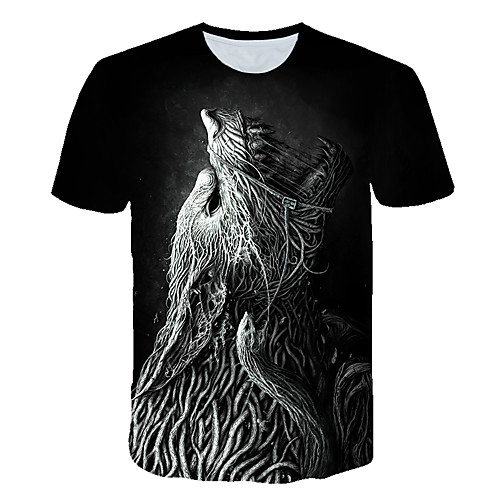 

Men's Daily Sports Street chic / Exaggerated T-shirt - 3D / Animal Wolf, Print Black