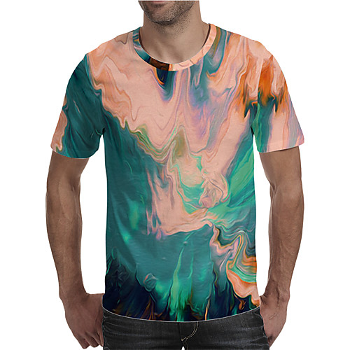 

Men's Holiday Going out Street chic / Exaggerated T-shirt - Geometric / Color Block / 3D Print Rainbow
