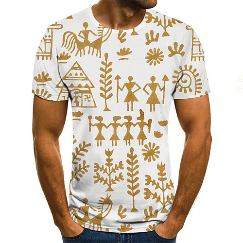 

Men's Daily Sports Basic / Exaggerated T-shirt - Color Block / 3D / Graphic Black & White, Print Khaki