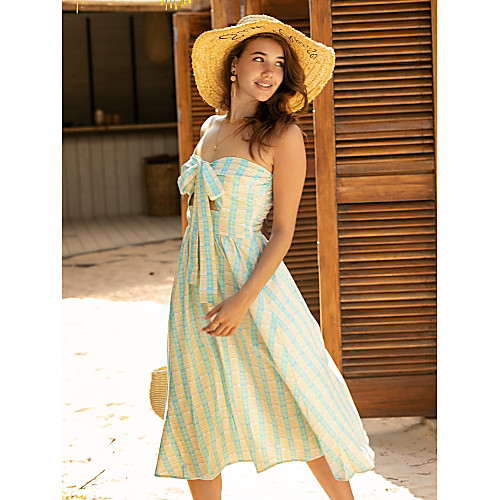 

Women's Blue Dress Casual Daily Sheath Print Strapless Print S M Slim