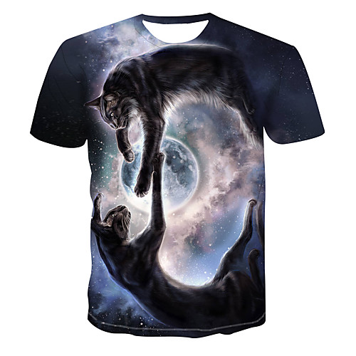 

Women's Daily Sports Basic T-shirt - 3D / Animal Cat, Print Rainbow