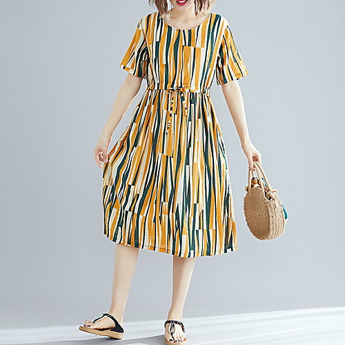 

Women's Yellow Red Dress A Line Geometric M L Loose