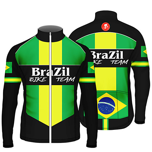 

21Grams Men's Long Sleeve Cycling Jersey Green / Black Stripes Brazil National Flag Bike Jersey Top Mountain Bike MTB Road Bike Cycling UV Resistant Breathable Quick Dry Sports Clothing Apparel