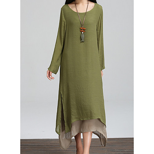 

Women's Maxi Army Green Orange Dress Shift Color Block Solid Color M L Loose