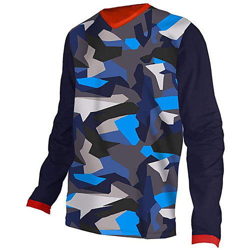 

21Grams Men's Long Sleeve Cycling Jersey Downhill Jersey Dirt Bike Jersey 100% Polyester Navy Camo / Camouflage Bike Jersey Top Mountain Bike MTB Road Bike Cycling UV Resistant Breathable Quick Dry