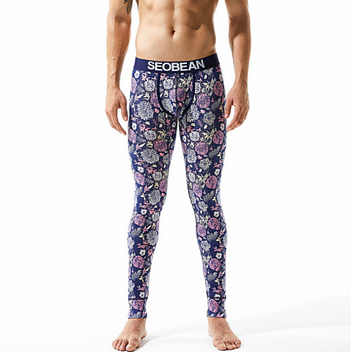 

Compression Gym Men's Normal Cotton Sexy Long Johns Geometric Mid Waist