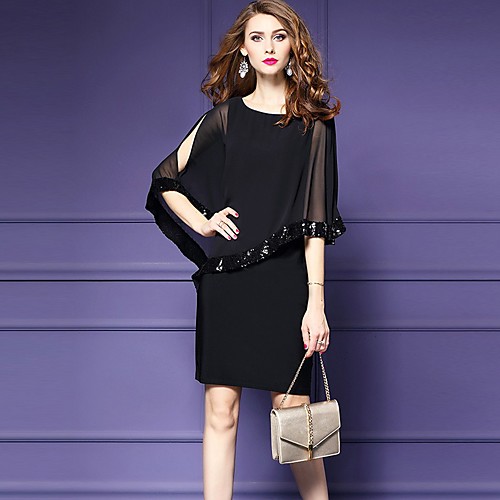 

Women's Wine Black Dress Sheath Solid Color Strap S M Slim