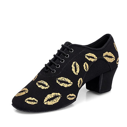 

Women's Jazz Shoes Canvas Lace-up Heel Thick Heel Customizable Dance Shoes Red / Gold