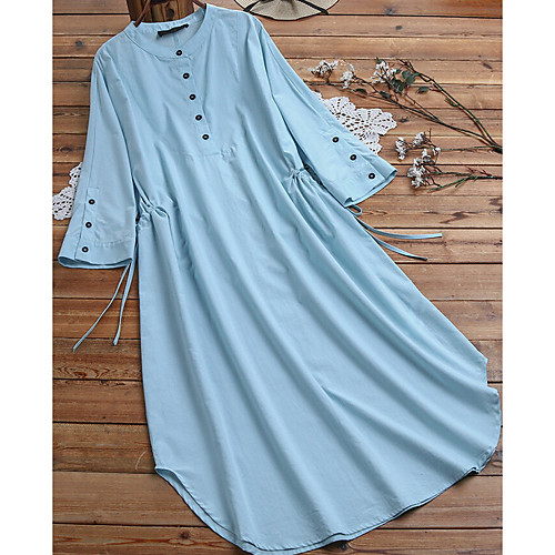 

Women's Army Green White Dress Shift Solid Color M L Loose / Cotton