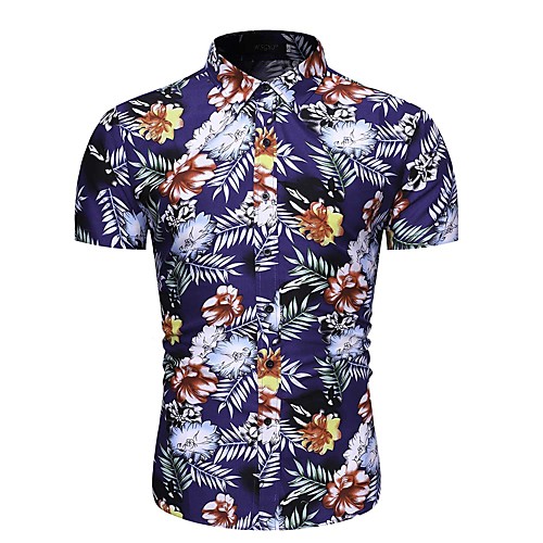 

Men's Daily Work Basic / Elegant Shirt - Floral / Geometric Fuchsia