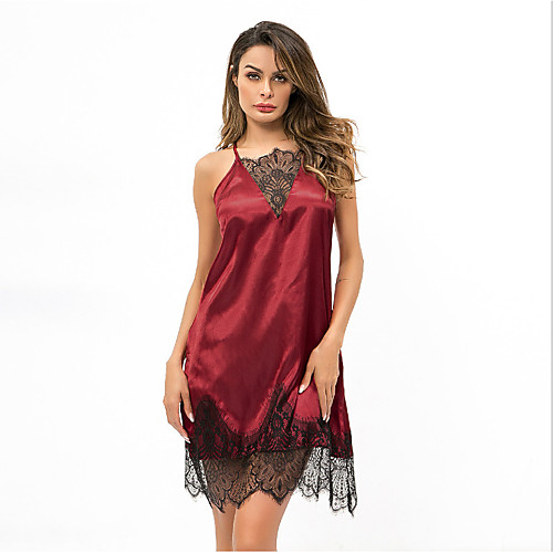 

Women's Deep V Gartered Lingerie Pajamas Solid Colored
