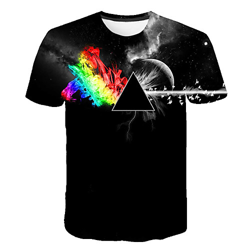 

Men's Daily Going out Basic T-shirt - Galaxy / 3D / Flame Print Black