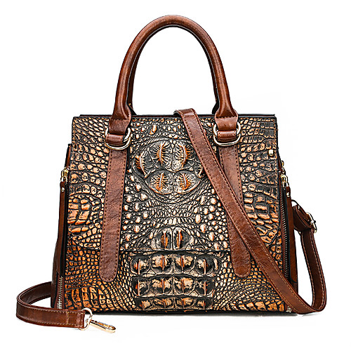 

Women's Zipper PU Top Handle Bag Solid Color Black / Brown / Red