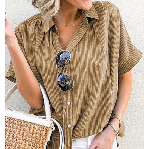 

Women's Daily Shirt - Striped Shirt Collar Purple