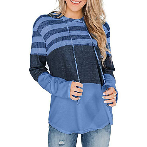 

Women's Casual / Basic Hoodie - Striped Blue S